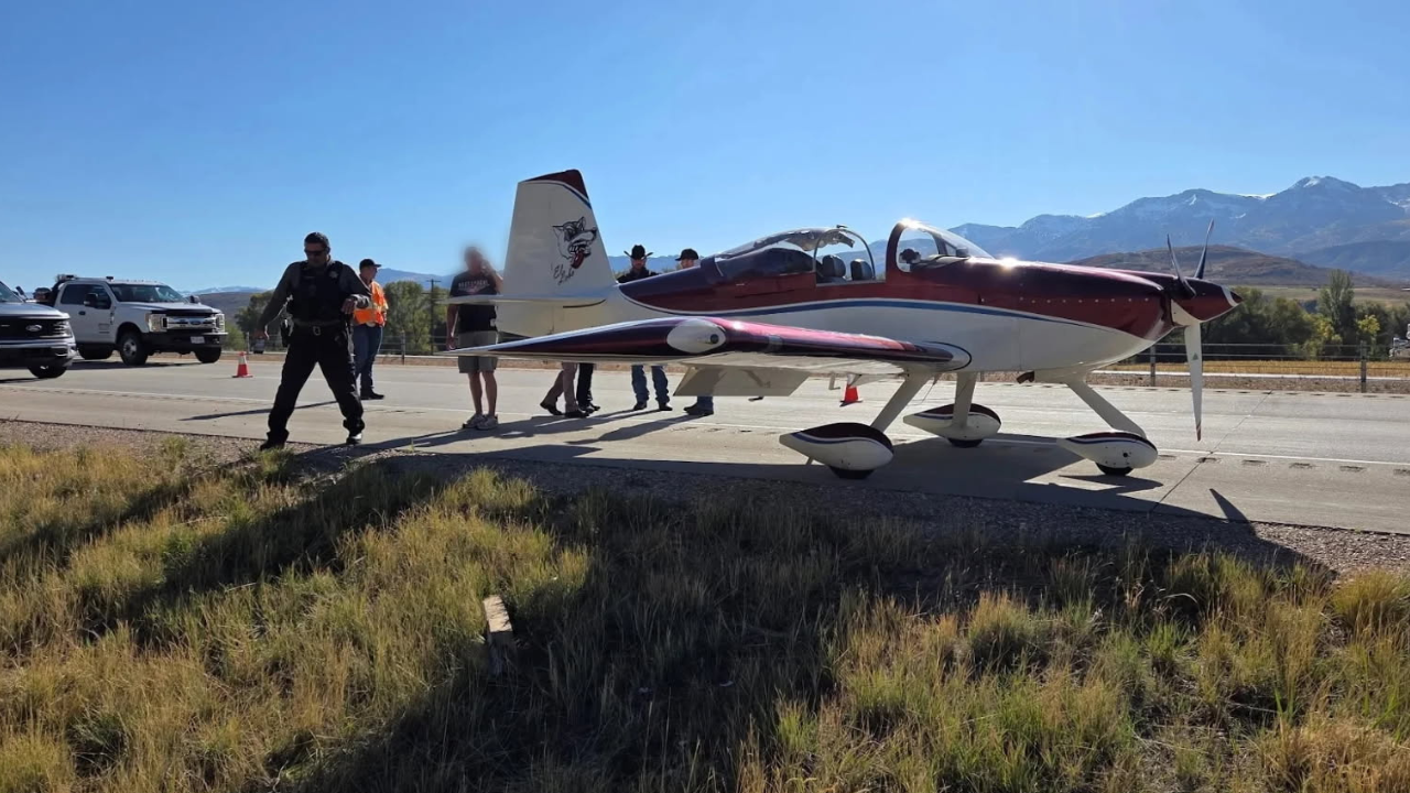 Plane lands on I-84