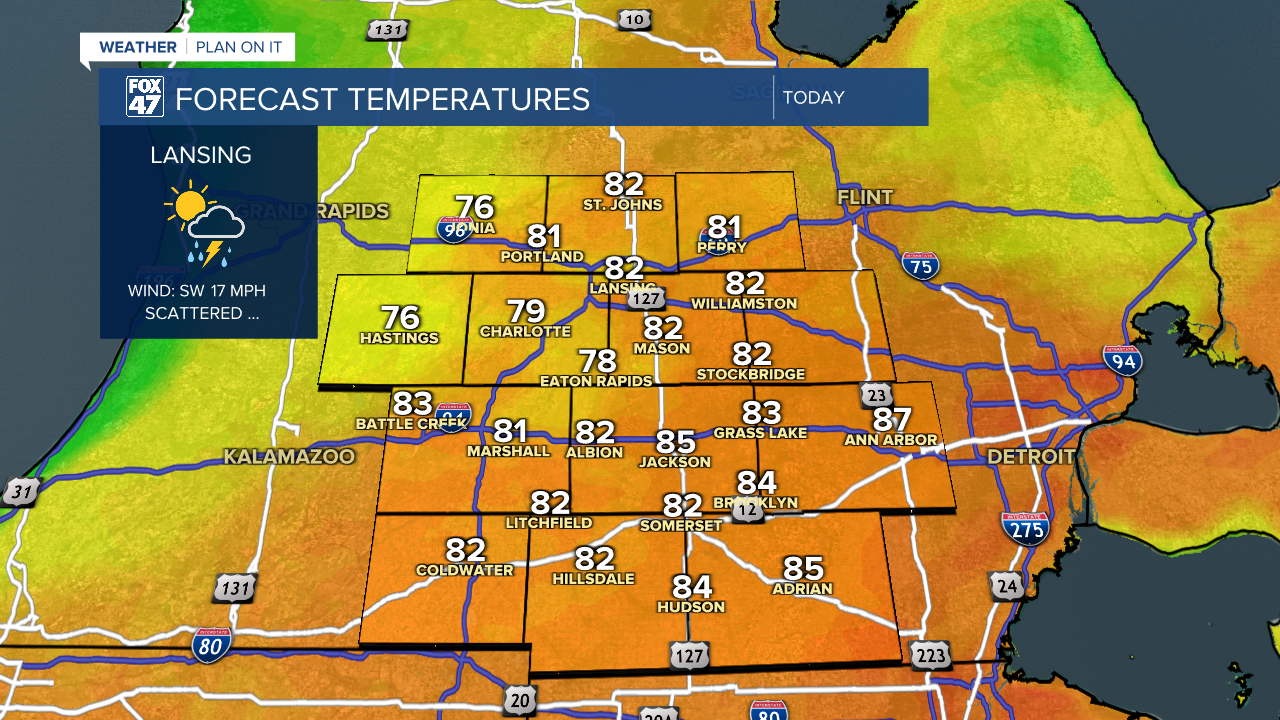 Temperatures remain hot with highs in the mid to lower 80's today and humid conditions continuing
