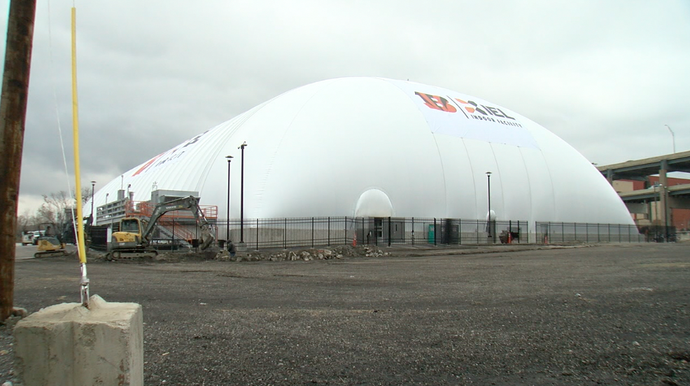 Integrity Express Logistics' name is on the Bengals temporary indoor practice facility.
