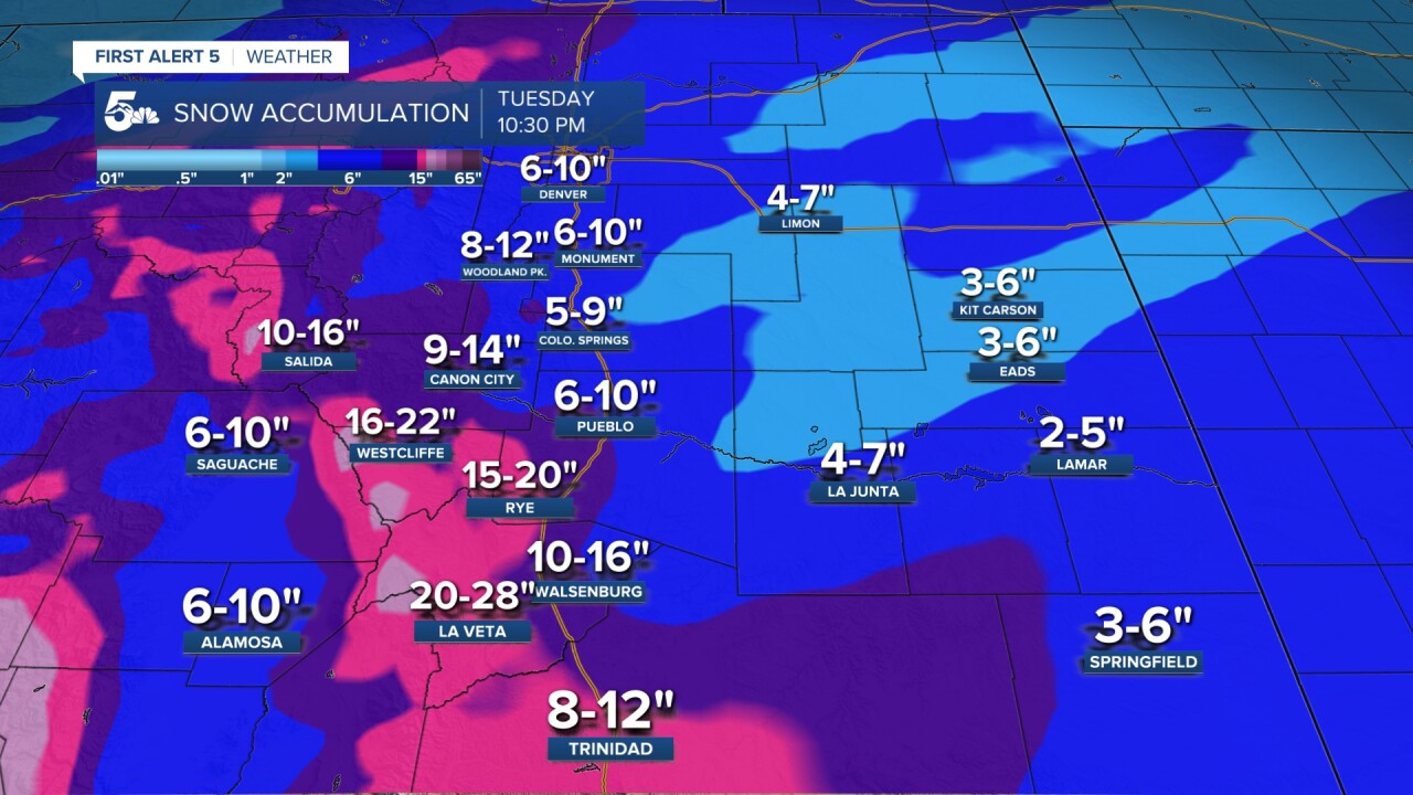 Southern Colorado snowfall forecast