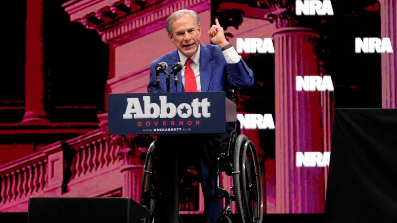 Texas Gov. Greg Abbott speaks before former President Donald Trump arrives