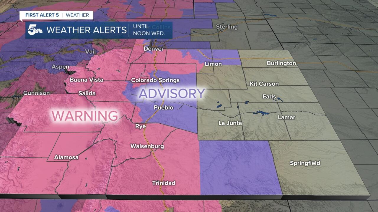 Southern Colorado winter weather alerts