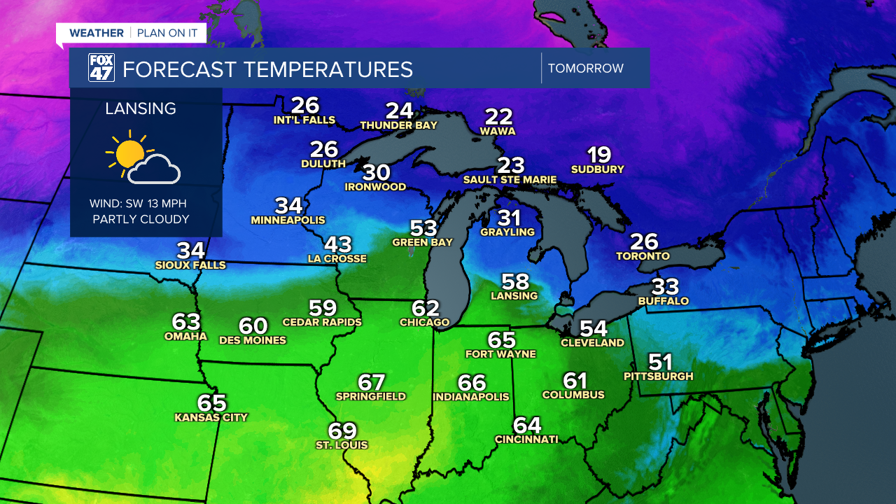 Temperatures to warm into the lower 60's Wednesday afternoon following morning showers with possible parting in cloud cover