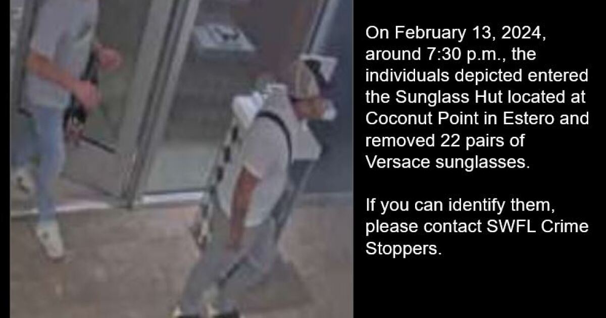22 pairs of Versace glasses stolen from a Sunglass Hut in 30 seconds
