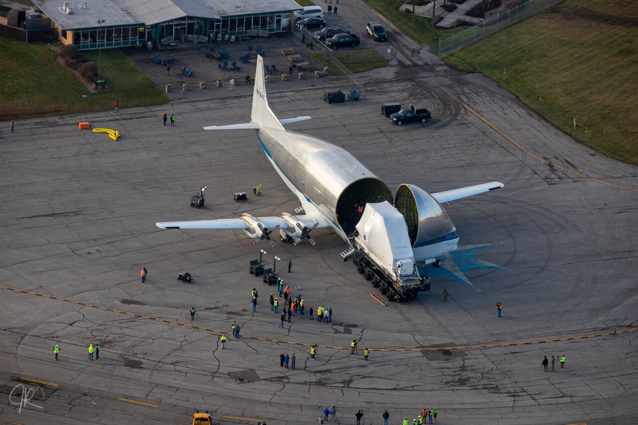 The Orion coming out of the Super Guppy on Monday.