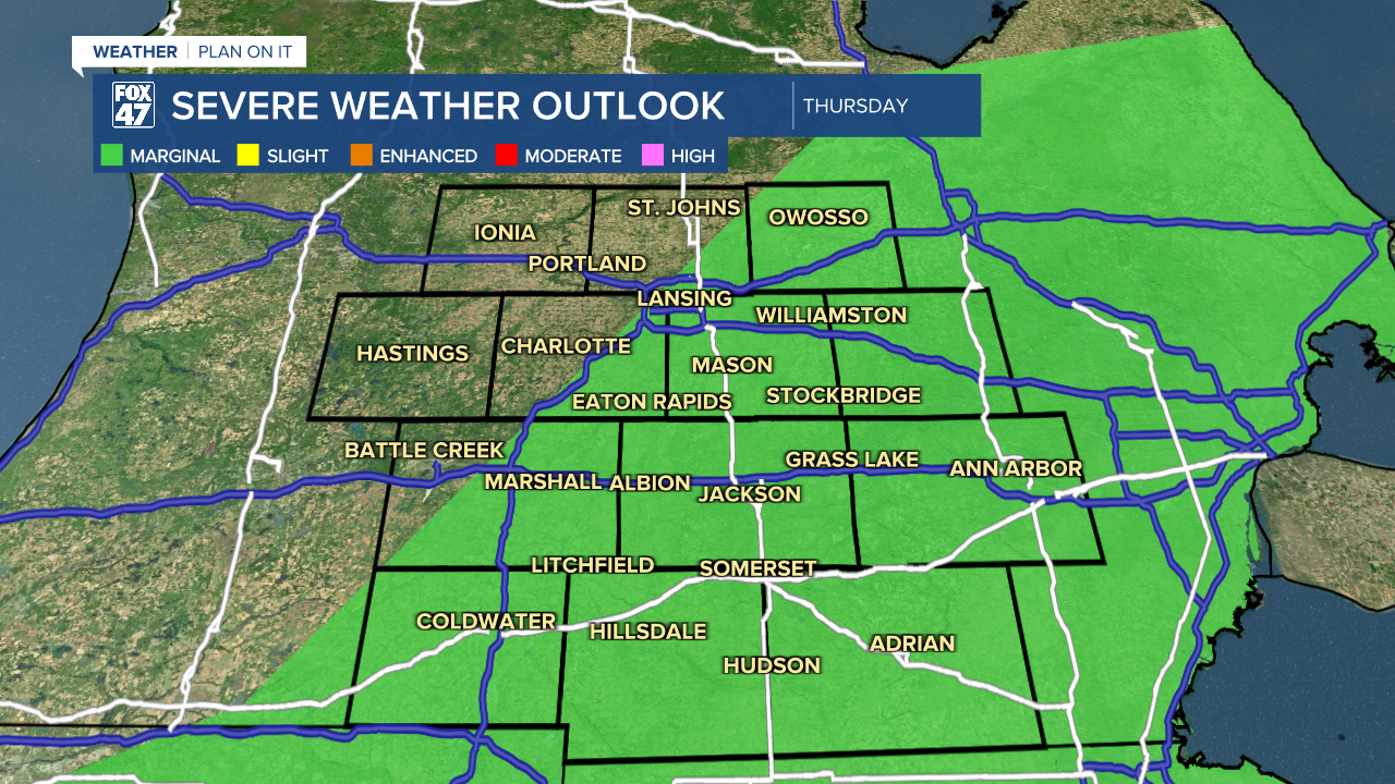 Isolated severe storms possible across much of the area Thursday with damaging wind gusts as a main impact