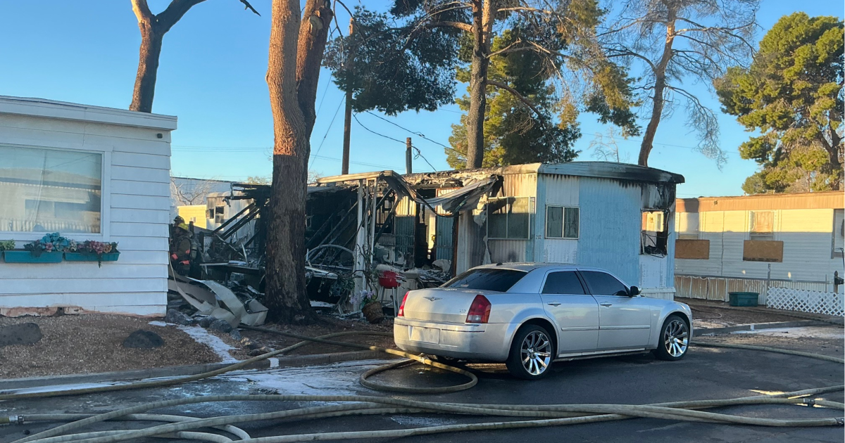 2 hospitalized after mobile home fire in east Las Vegas