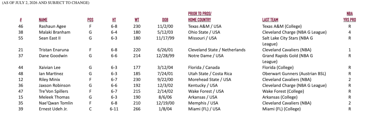 Cavs 2026 Summer League
