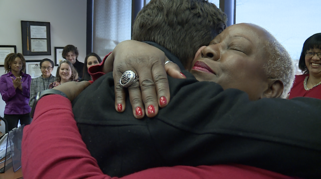 Reporter Tyler Layne and Richmond General District Court Clerk Sheila Frye.