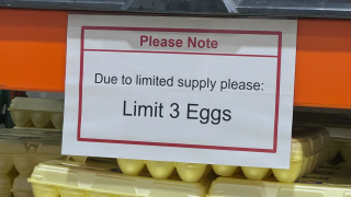 Sign limiting egg purchases at a Costco location in Ohio