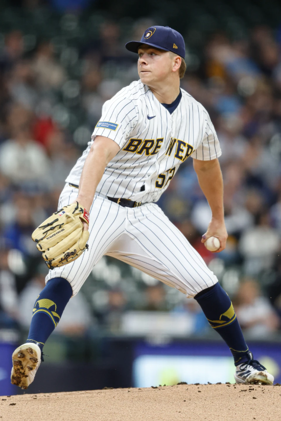 Milwaukee Brewers pitcher Kyle Harrison throws during the first inning of a baseball game against the Pittsburgh Pirates Sunday, April 26, 2026, in Milwaukee.