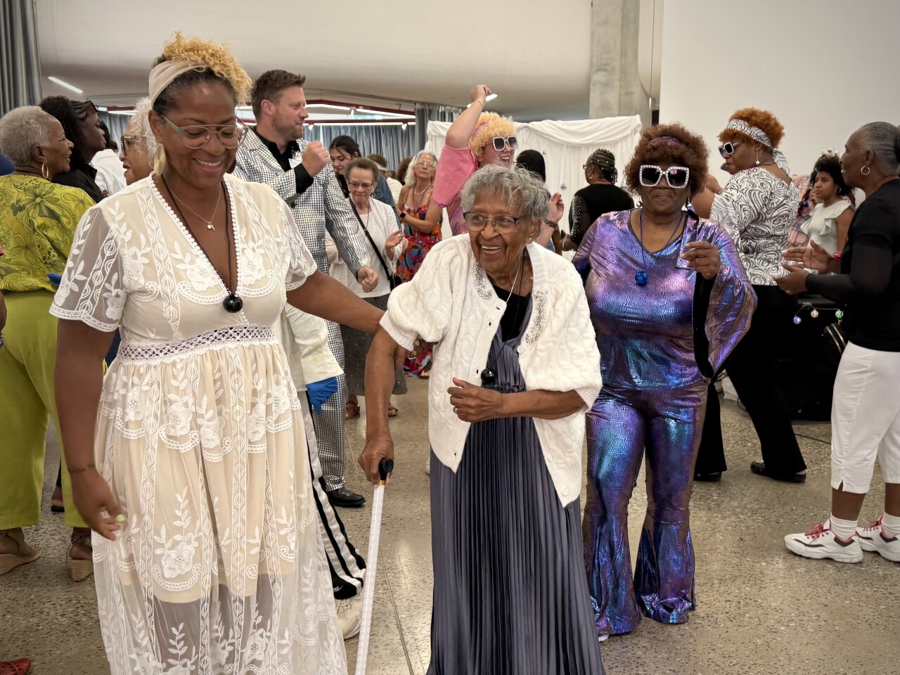 Ms. Frances Williams dancing with her daughter Yolanda at the senior prom