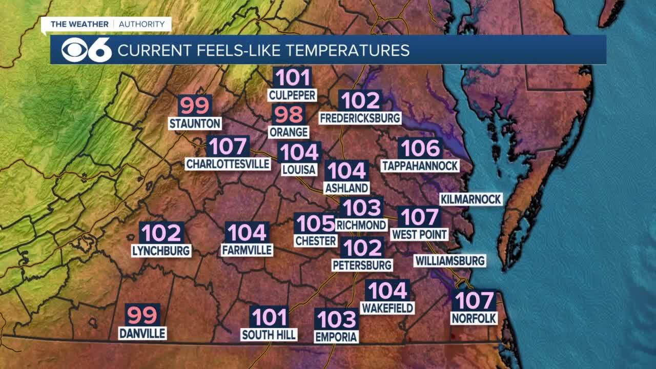 Feels-like temperatures Friday afternoon.