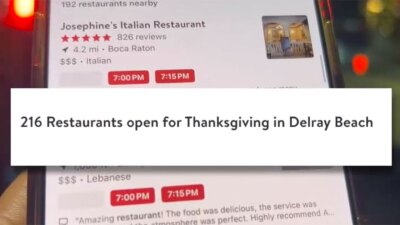 216 restaurants were open in Delray Beach on Thanksgiving
