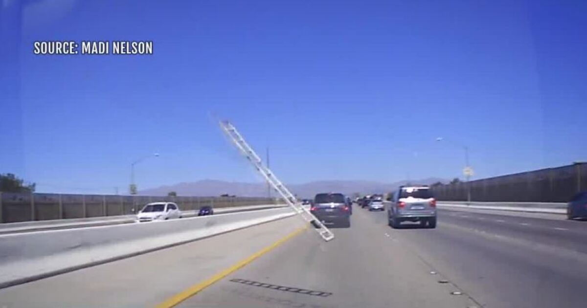 Ladder Hit Caught on Camera: Ladder hits car on the US-95