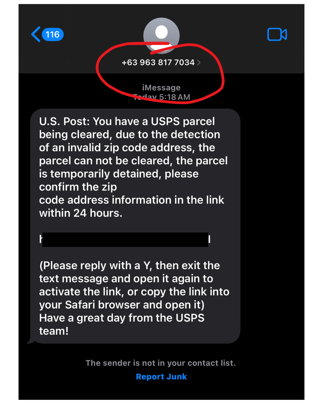 Smishing Scam Text Message