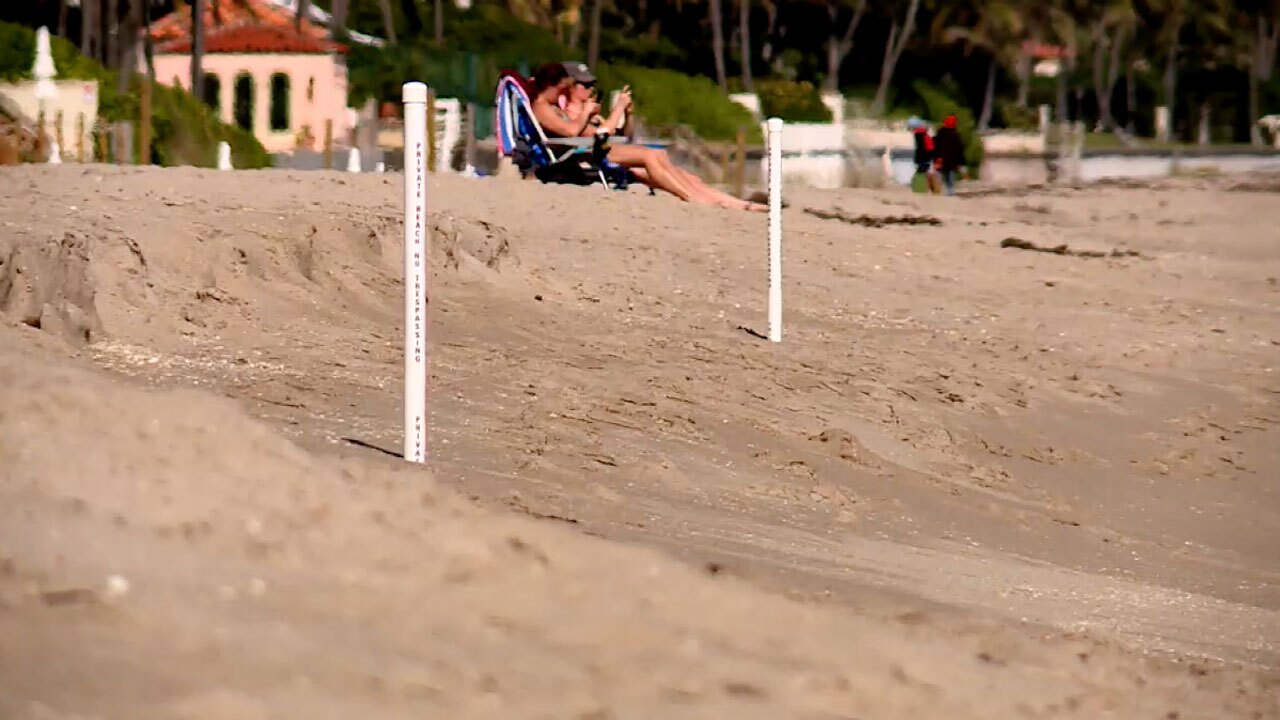 Private beach markers on Palm Beach, Jan. 18, 2022
