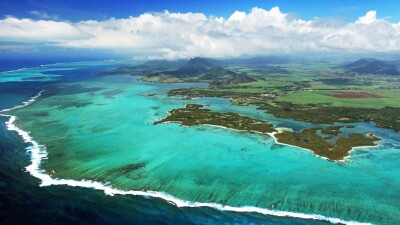 An aerial view of Mauritius.