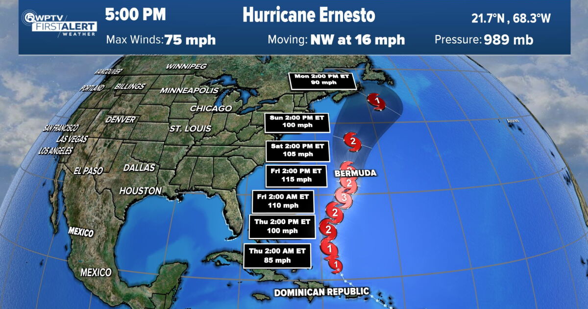 Hurricane Ernesto expected to become Category 3 storm