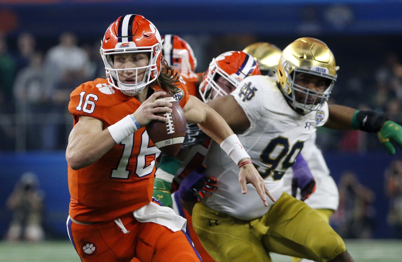 Clemson Tigers QB Trevor Lawrence vs. Notre Dame Fighting Irish in College Football Playoff semifinal at Cotton Bowl