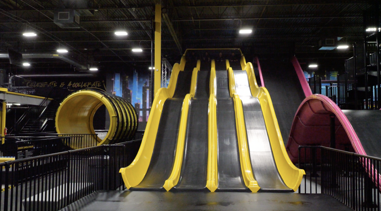 The Race slide: total of four people can race against each other on this slide to see who can get to the bottom the fastest.
