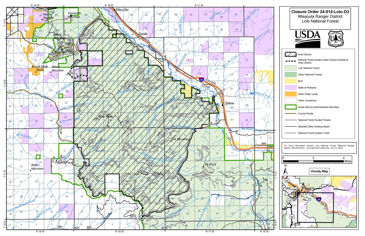 Miller Peak Fire Closure Map