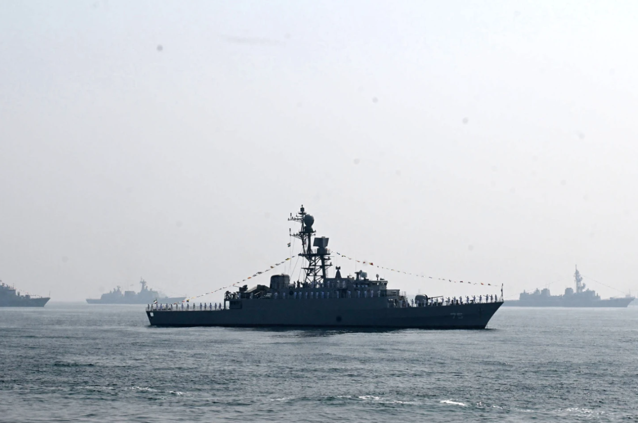 Iranian warship IRIS Dena is seen in the Bay of Bengal during International Fleet Review held at Visakhapatnam, India, Feb. 18, 2026.