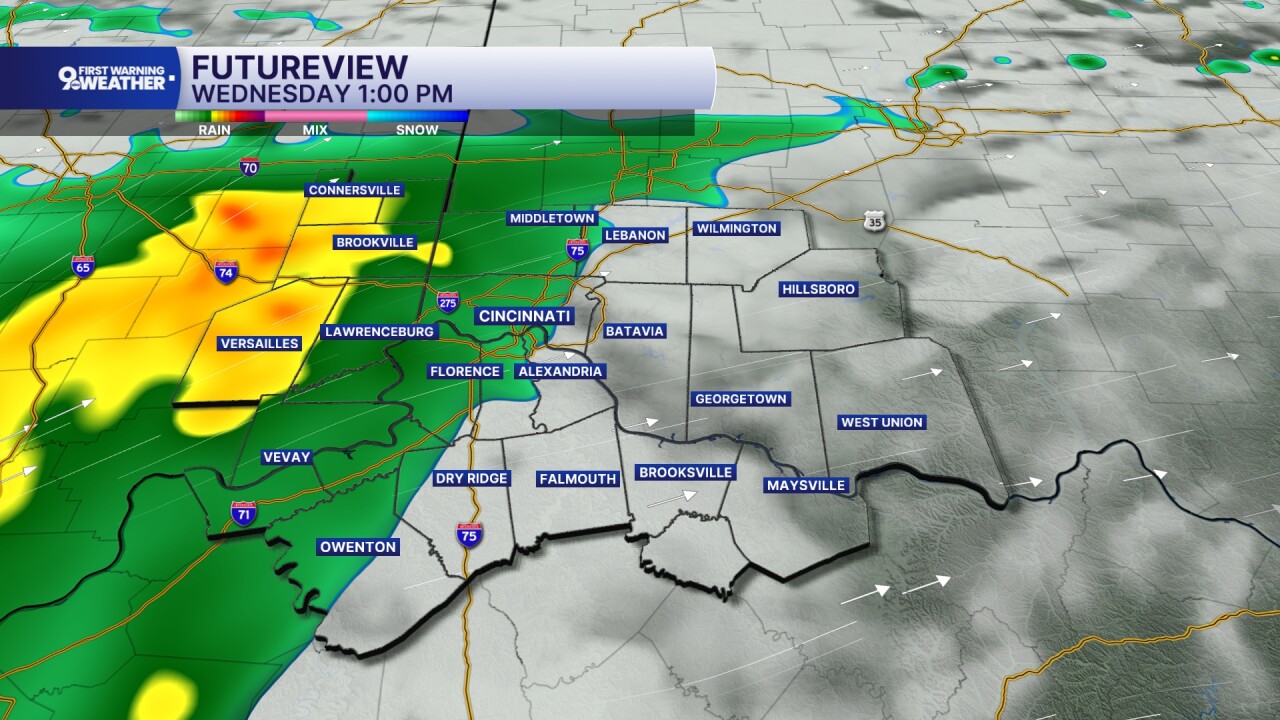 Rain arrives by midday