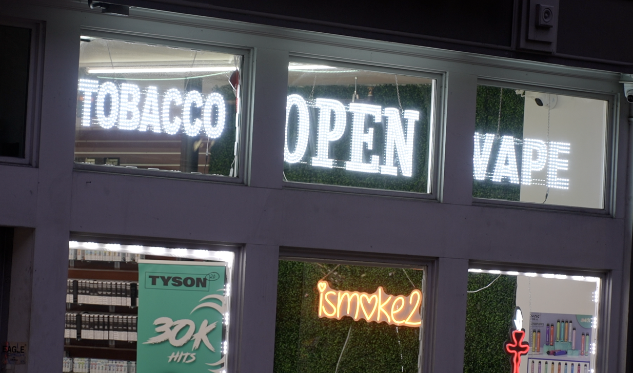 A smoke shop storefront in Baltimore City