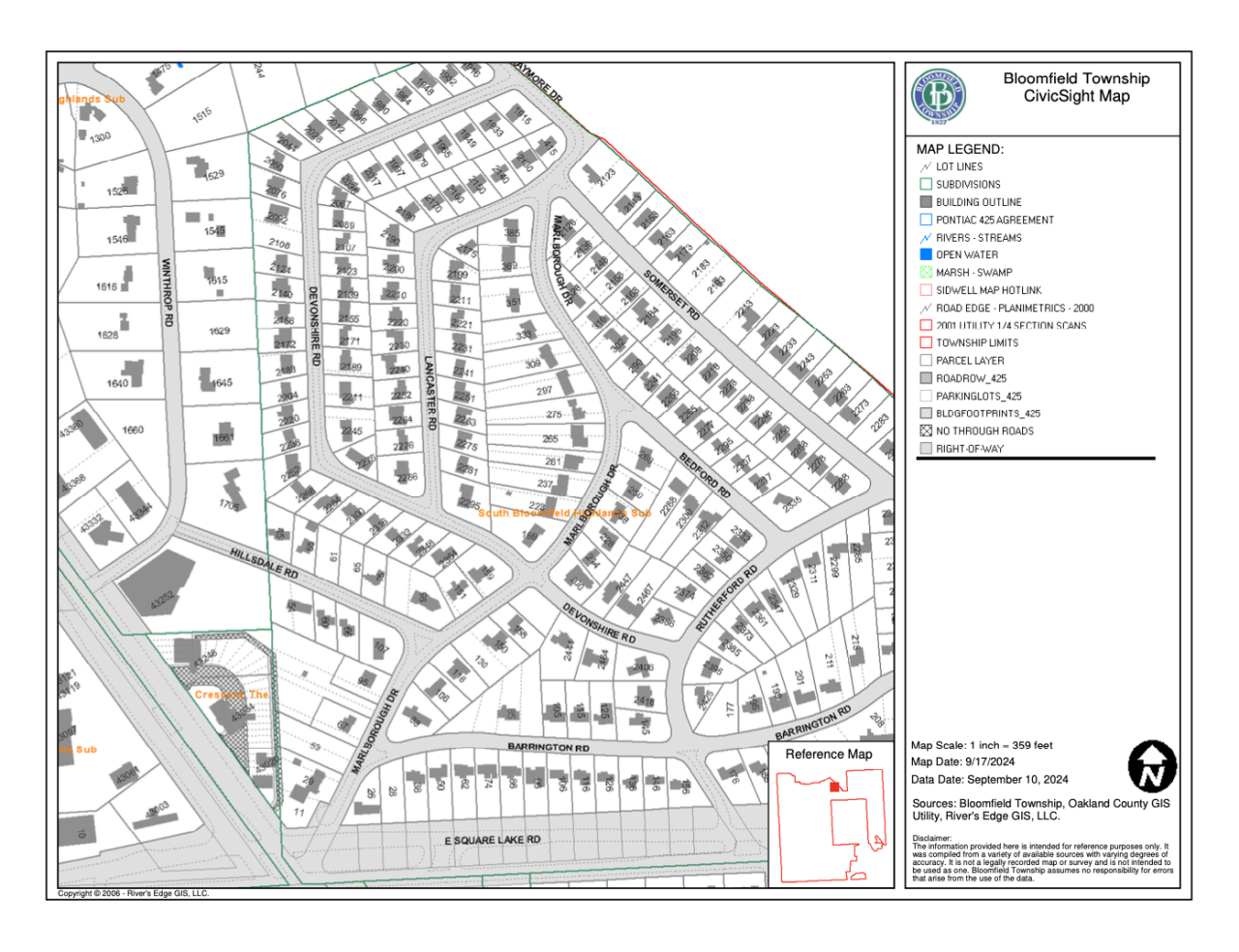 MAP OF SOUTH BLOOMFIELD HIGHLANDS AREA
