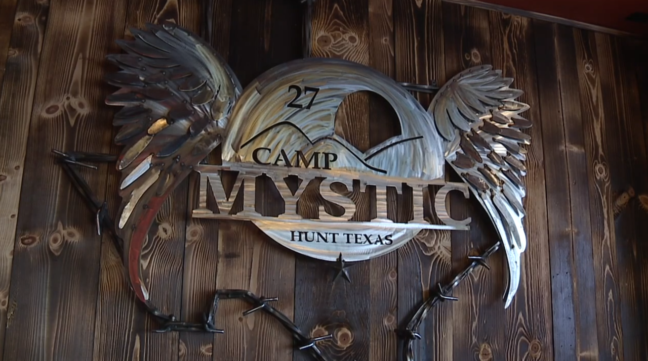Custom Customs' Camp Mystic sign at Big B's Texas BBQ
