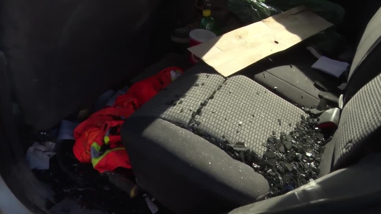 Shattered glass in Strand's car