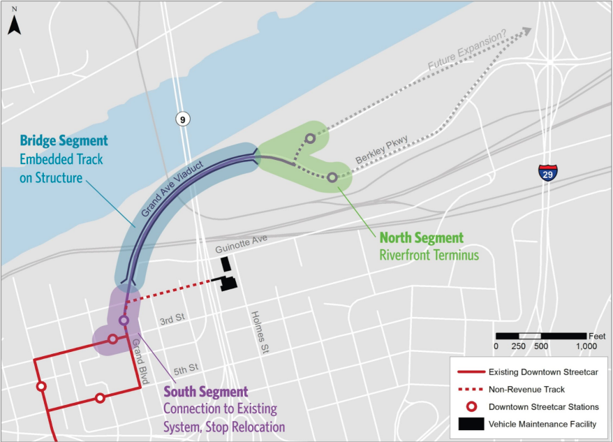 KC Streetcar Berkley Riverfront Extension map