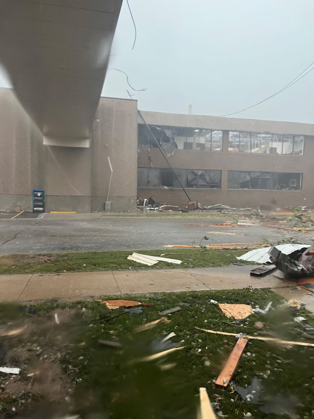 Strong winds damaged an office building on Fourth Street in Menasha