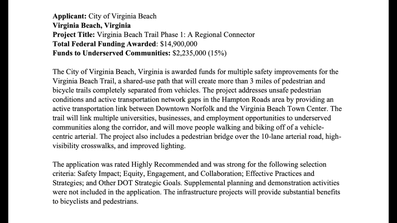 Virginia Beach Trail grant