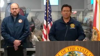 Gov. Ron DeSantis held a news conference on Oct. 10, 2026, after Hurricane Isaias came ashore as a Category 2 storm near Destin in the Florida Panhandle with 105 mph winds.