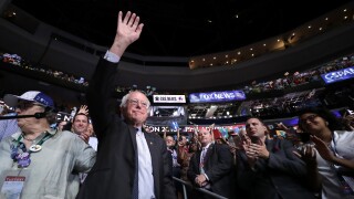 Bernie Sanders speaks at the DNC.