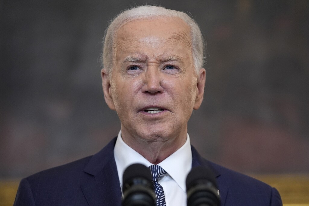 President Joe Biden delivers remarks on the verdict in former President Donald Trump's hush money trial and on the Middle East, from the State Dining Room of the White House.