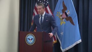 Secretary of War Pete Hegseth at Tampa's MacDill Air Force base to discuss Iran conflict