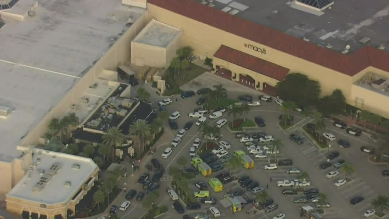 Chopper 5 view of Gardens Mall parking lot near Macy's, Feb. 14, 2024