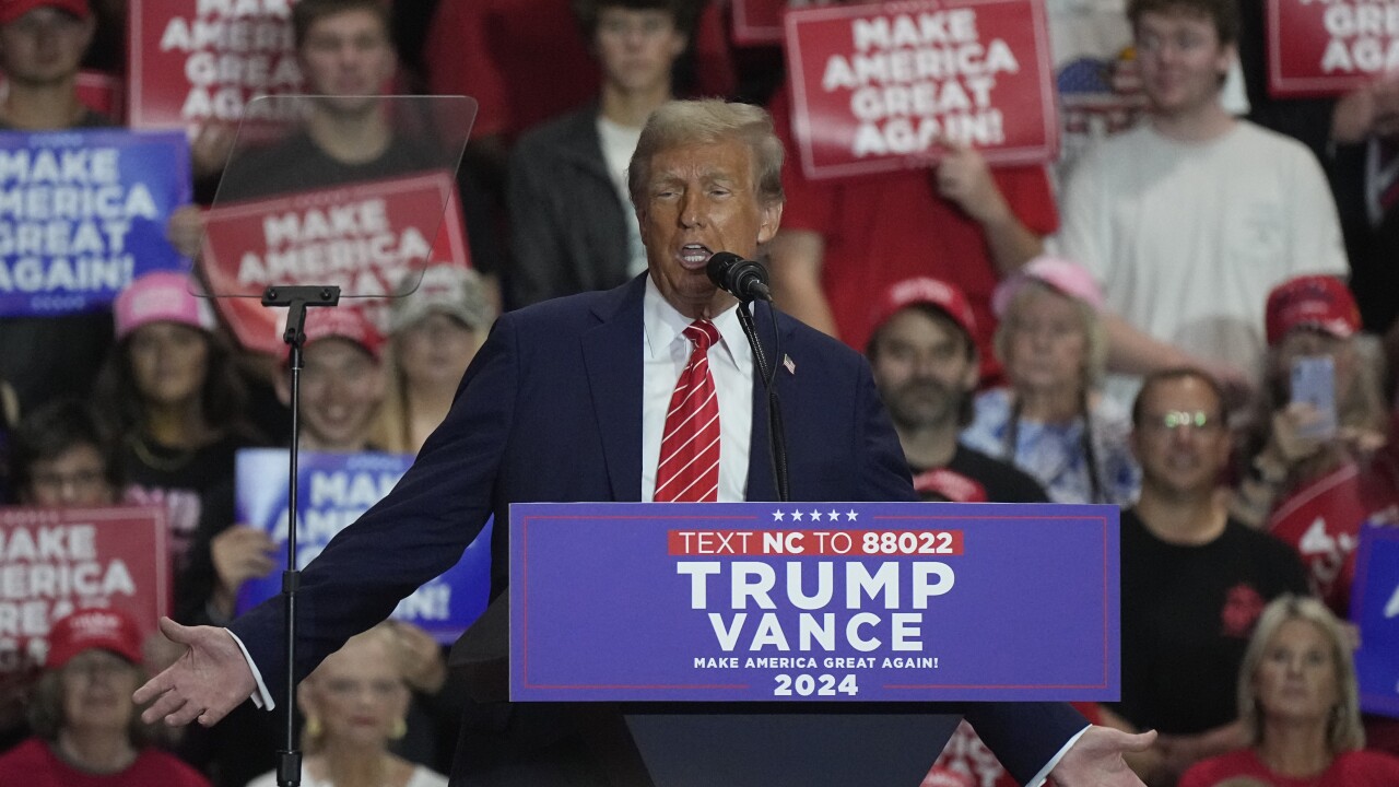 Republican presidential nominee former President Donald Trump at a campaign rally in Rocky Mount, North Carolina.