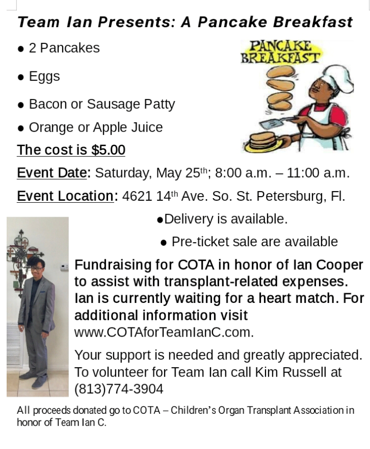 Team Ian pancake breakfast fundraiser