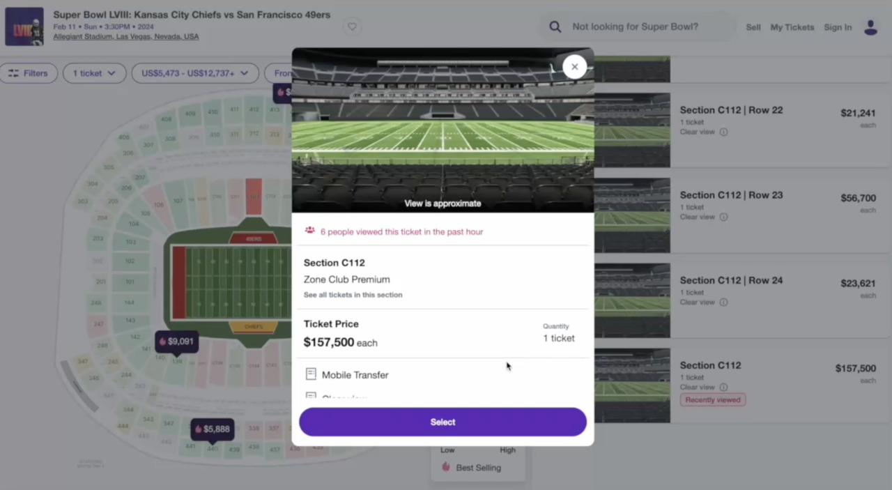 Super Bowl 58 prices