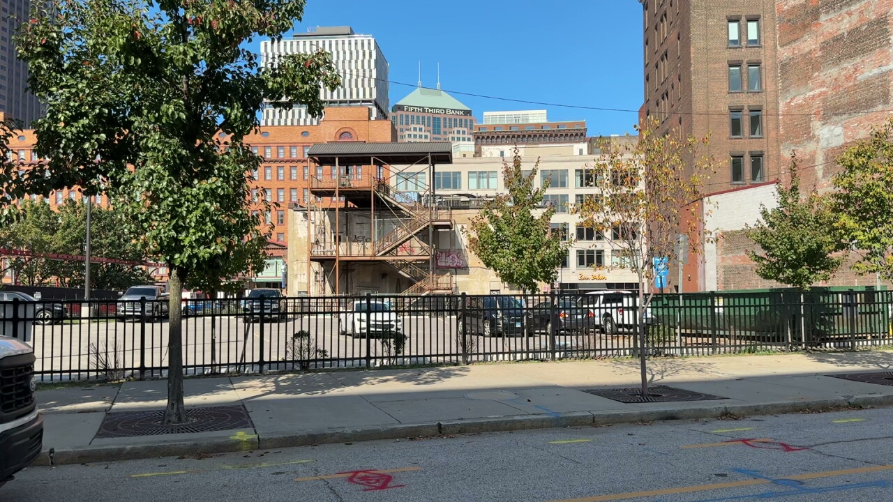 The Gateway District site earmarked for a new parking garage stretches between Huron Road and Prospect Avenue.