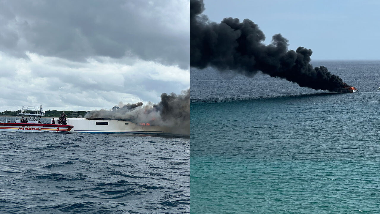 Boca Raton Fire Boat 3 people on board when boat caught fire in Boca Raton