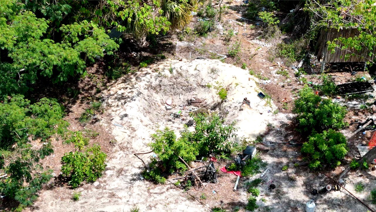 Dug up septic-tank pit