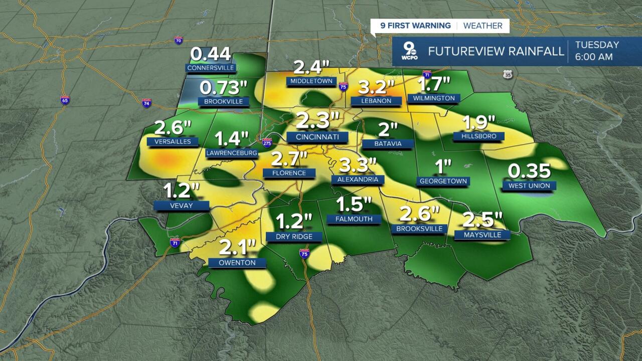 Potential rainfall Monday afternoon and evening