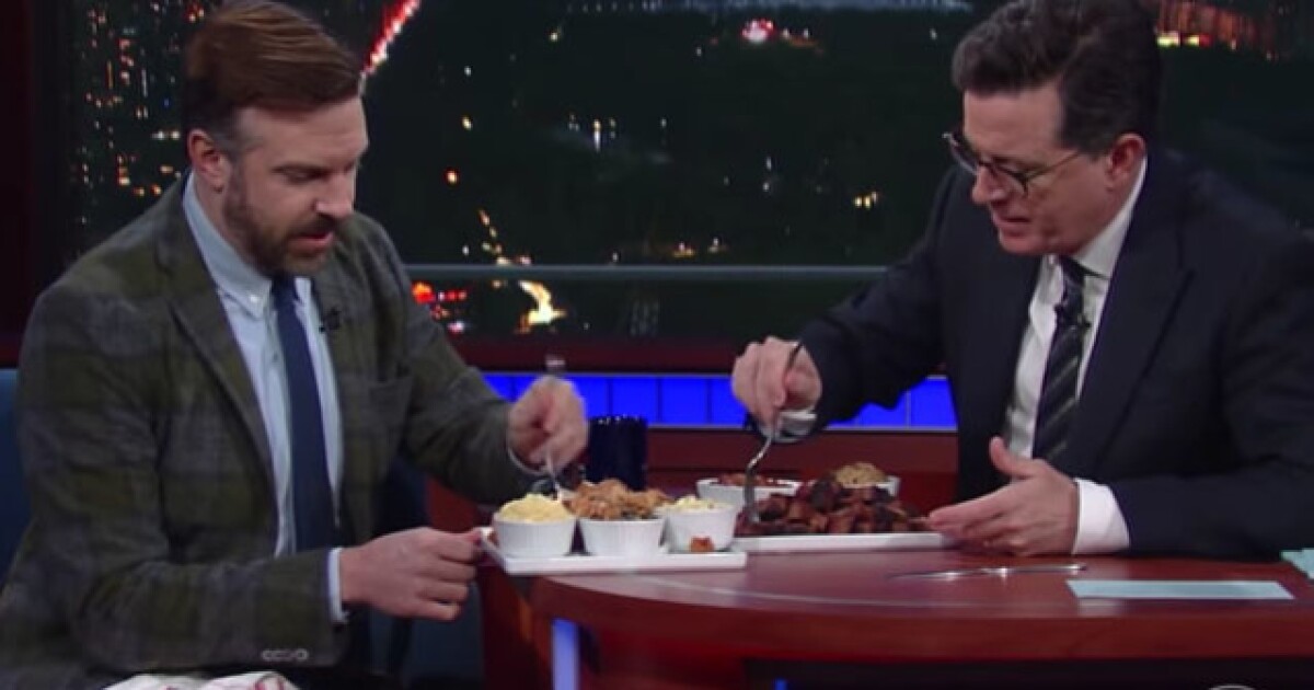 Bbq Battle Jason Sudeikis Brings Joe S Kansas City To The Late Show With Stephen Colbert
