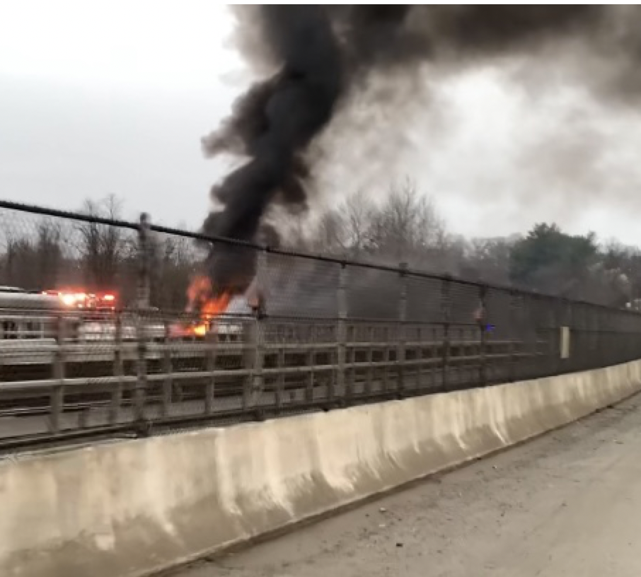 Driver hospitalized after fuel tanker erupts in flames on I-795