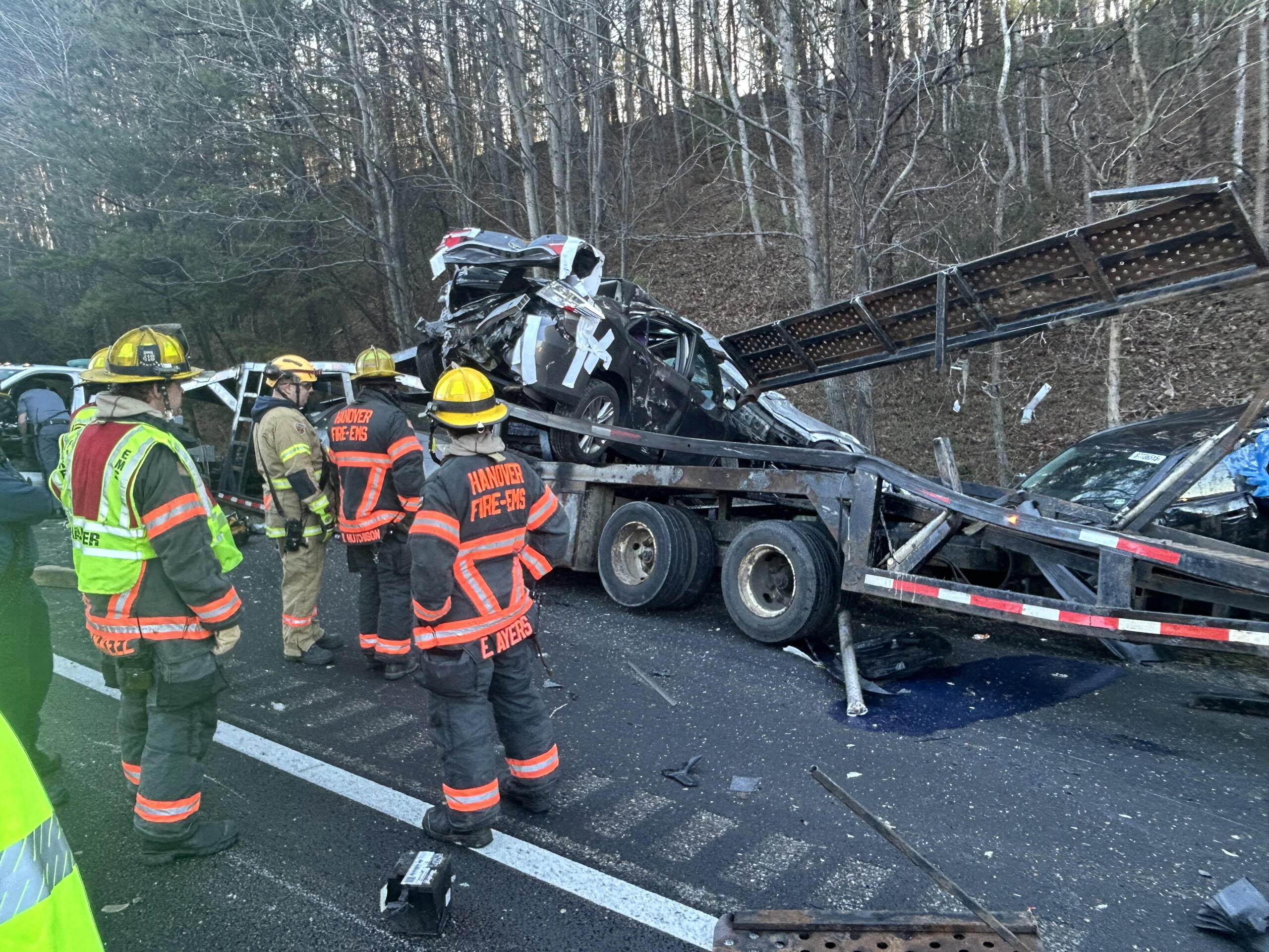 I-95 lanes now open in Hanover County after car-hauling trailer overturned